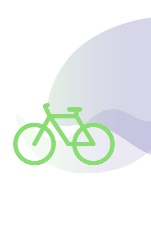Bicycle icon in green with gradient shapes behind